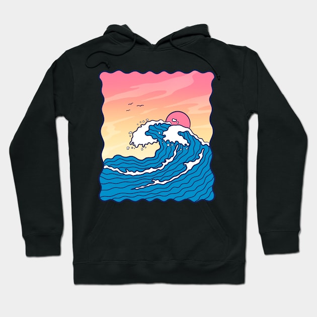 Landscape Wave Sunset Tropical Beach Hoodie by Trippycollage